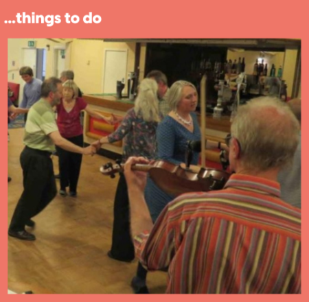 Text: Looking for things to do above an image of people dancing 