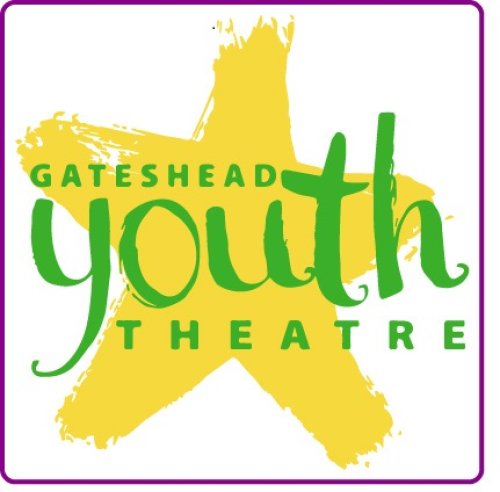 A yellow star filling the square image with stylised green text in front reading 'Gateshead youth theatre'