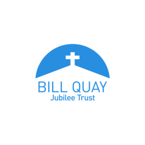 A blue and white circle with a cross white rising up through the middle and the words Bill Quay Jubilee Trust across the Bottom.