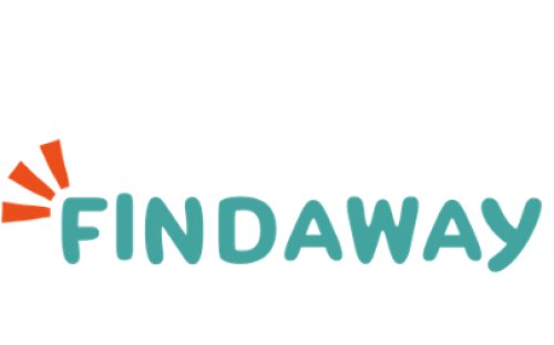The Findaway logo. Findaway text in a light blue with orange accents