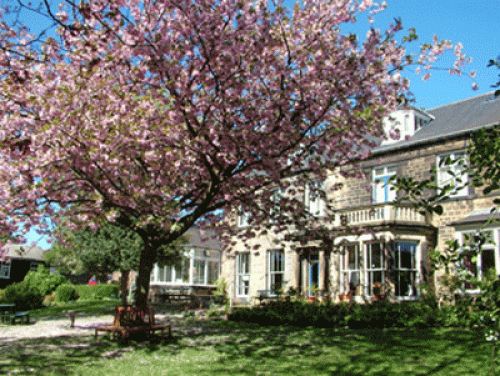 Photo of the Community centre with a tree in blossom in the forground
