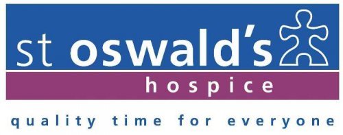 Logo of St Oswald's written in white on blue and purple background and figure of man that looks like a jigsaw puzzle piece.