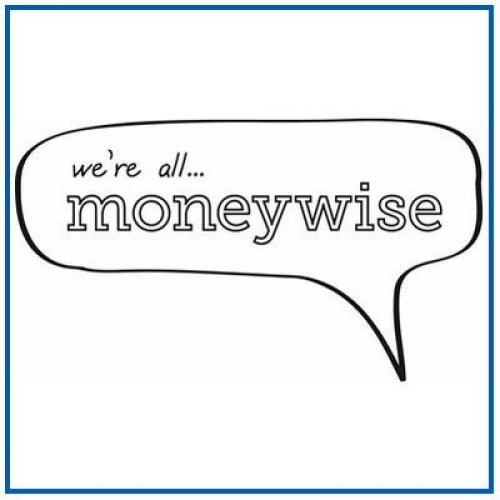 a speech bubble with text inside reading 'We're all moneywise"