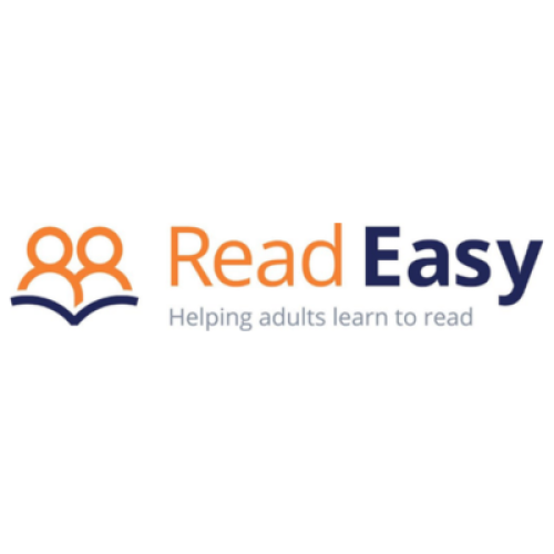 Logo of two people reading together with text saying Read Easy helping adults learn to read