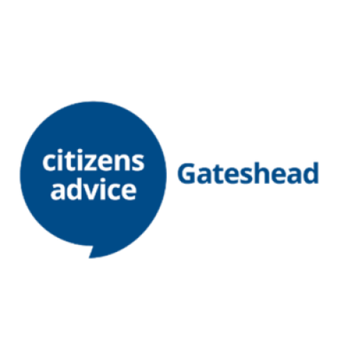 Citizens Advice Gateshead written in white in a blue speech bubble.