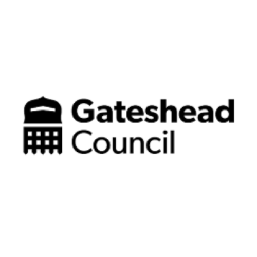 Gateshead Council logo, black portcullis and lettering on white background