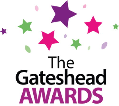 The words Gateshead awards beneath some multi coloured stars