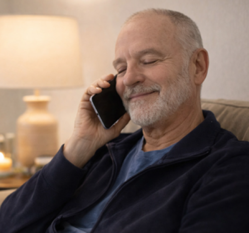 Image of a man on a call with his befriender