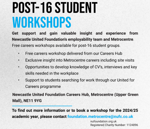 Newcastle United Foundation Metrocentre Careers Hub - Post-16 Student Career Workshops