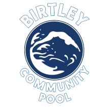 Logo of person jumping into water with the words Birtley Community Pool around it