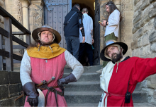 Two castle guards on the stairs of the Keep