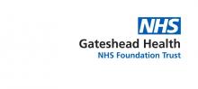 QE Hospital Gateshead logo - blue NHS logo with Gateshead Health written in black underneath.
