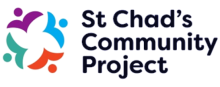 St Chad's Community Project logo, 4 stylised heads and arms in a circle