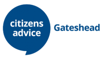 Citizens Advice Gateshead written in white in a blue speech bubble.