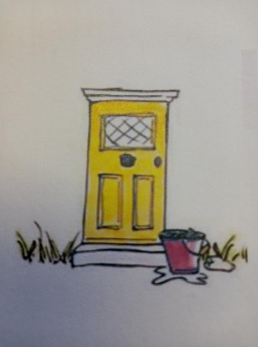 Yellow door symbolising Highfield house