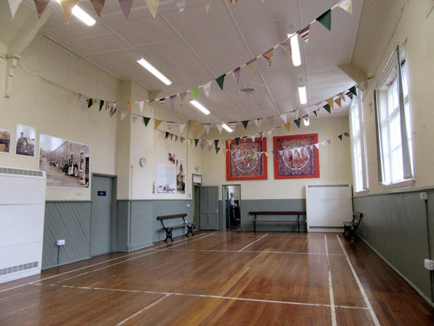 Inside the Clara Vale village hall 