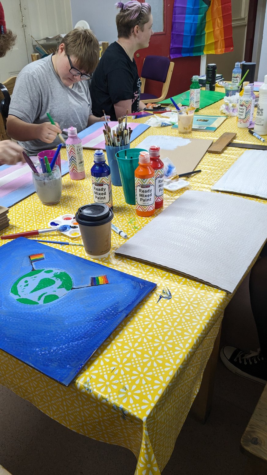 Table with craft activity attended by young people