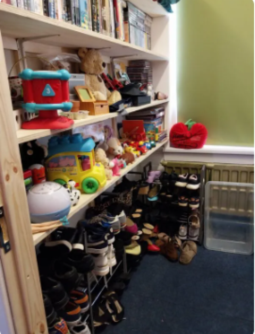 Stacks of different items for a jumble sale