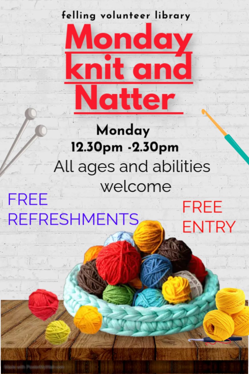 Knit & Natter Mondays 12:30pm - 2:30pm