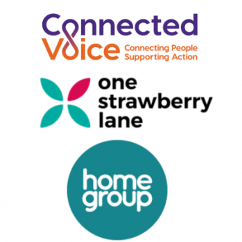 the logos of Connected Voice, One Strawberry Lane and Home Group 