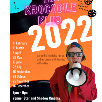 Krocodile Klub flyer, night club for people with learning difficulties.