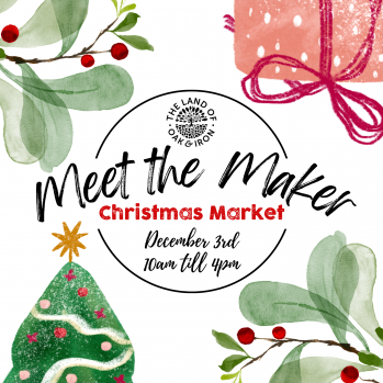 A poster with a christmas theme around a Meet the Maker centre piece