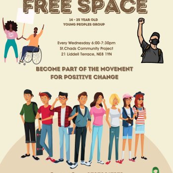 Free Space poster showing a group of young people together