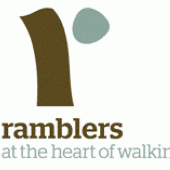 Ramblers logo- with the words Ramblers, at the heart of walking
