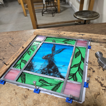 stained glass in a workshop