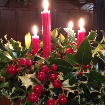 Lit Advent candles in Whitehall Road Methodist Church, Gateshead