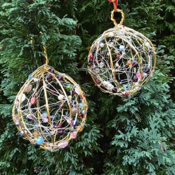 Two Wire and Bead Christmas Baubles