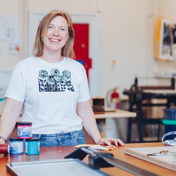 Artist Kath Bell in the studio