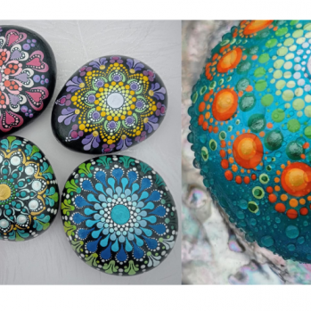 2 part picture of colourfully decorated stones