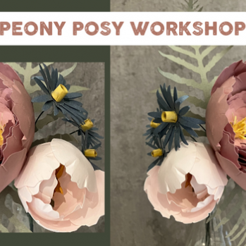 2 images of completed paper peony's