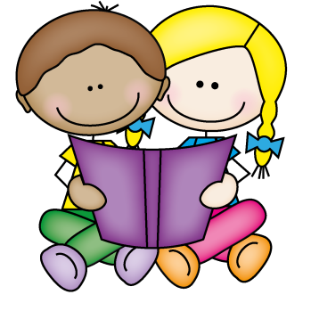 Illustration of two children reading from the same book