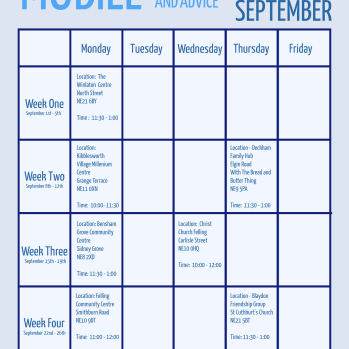 September Mobile Information and Advice Timetable