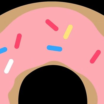 Illustration of a half doughnut with pink icing and multi-coloured sprinkles.