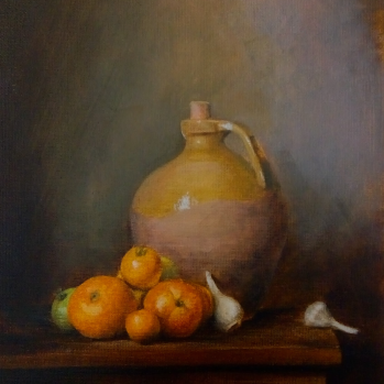 Oil Painting of Jug and Oranges