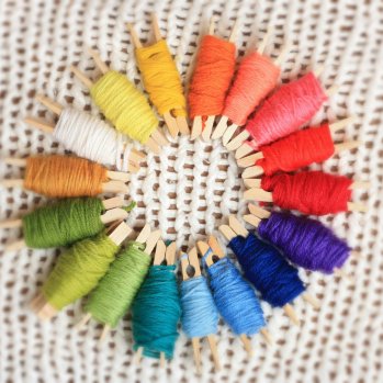 A rainbow circle of crochet yarn