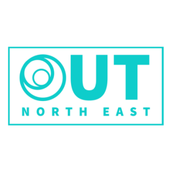logo with blue text reading, OUT North East