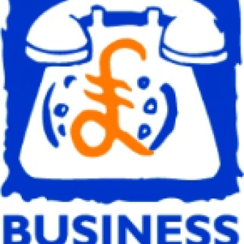 logo - diagram of an old style phone with the words Business Dept line 