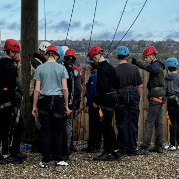 Group of kids with helmets on