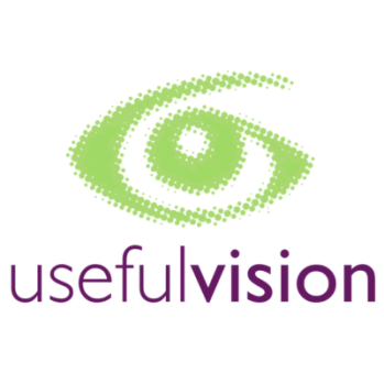 Stylised green eye with purple Useful Vision text underneath.