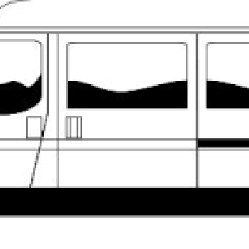 Black and white drawing of a minibus