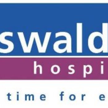 Logo with St Oswald's written in white on a blue and purple background and a figure of a man that looks like a jigsaw puzzle piece.