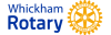 Whickham Rotary in blue text by a yellow rotary wheel.